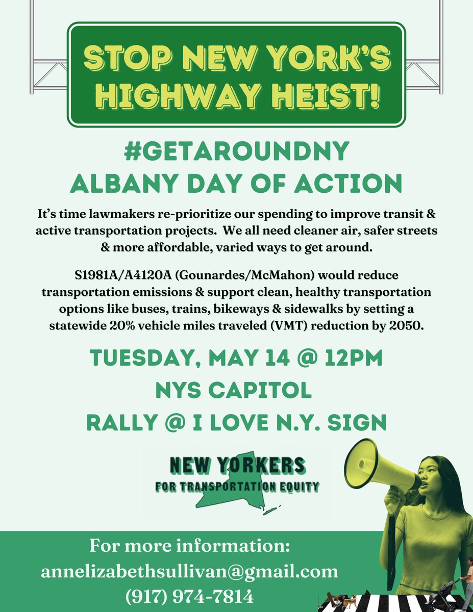 TOMORROW! Join us for the #GetAroundNY Day of Action at the NYS Capitol. See this new report detailing the BILLIONS going towards highways that could go into make transportation accessible in ALL our communities 👇 nydailynews.com/2024/05/13/tra…