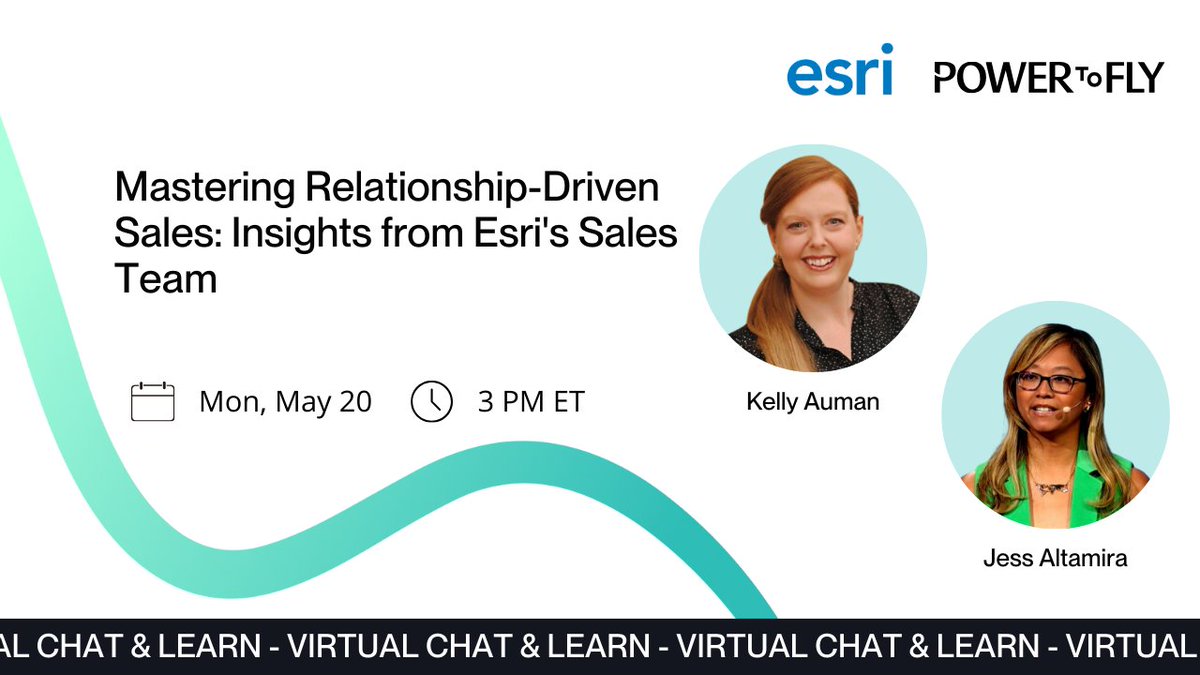 Ready to revolutionize your sales approach? Join us for an exclusive chat and learn with @Esri featuring Kelly Auman and Jess Altamira 🌟 Reserve your spot today and take your sales game to new heights! bit.ly/49ZCF8J #SalesTips #Networking #CareerGrowth #PowerToFly