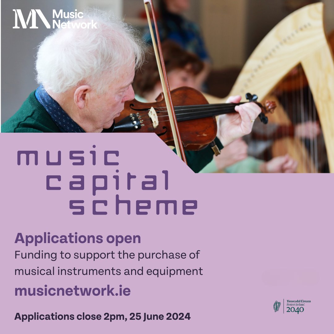 🎵 Applications are open for the @MusNetIrl Music Capital Scheme which provides funding for the purchase of musical instruments to individual professional musicians & non-professional groups nationwide. 🎻🥁🎷 Apply now i.mtr.cool/upxmldpzrn Supported by @deptcultureirl