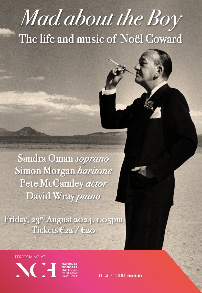 Looking forward to this one at the  @NCH_Music with @SimonMorganIRL @PeteMcCamley and #DavidWray Tickets on sale NOW at nch.ie 

Friday, 23rd August 2024 at 1.05pm

#noelcoward #noëlcoward #madabouttheboy #concert #1930s #1940s #1950s