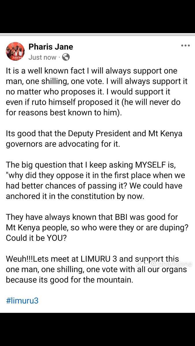Limuru 3 is a must. The mountain must speak in one voice.