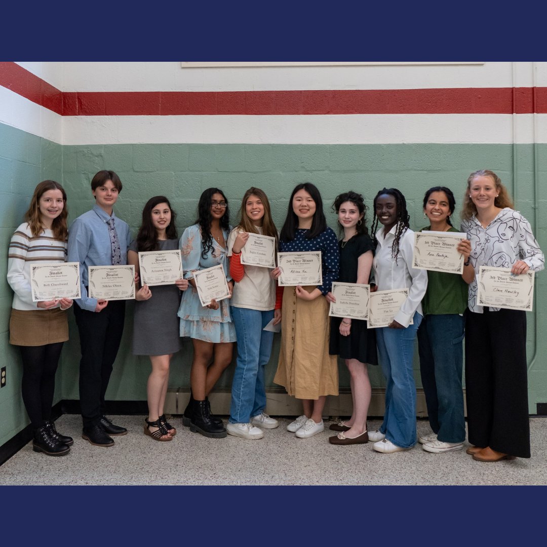 Congratulations to our top finalists of the Joseph W. McPherson poetry competition: Ana Pantoja (1st place), Allison Xu (2nd place), and Clare Hawley (3rd place).

#BrookewoodSchool #NoliteTimere #BeNotAfraid #CatholicSchools #allgirlsschool #MOCOSchools #DC #DCCatholicSchools