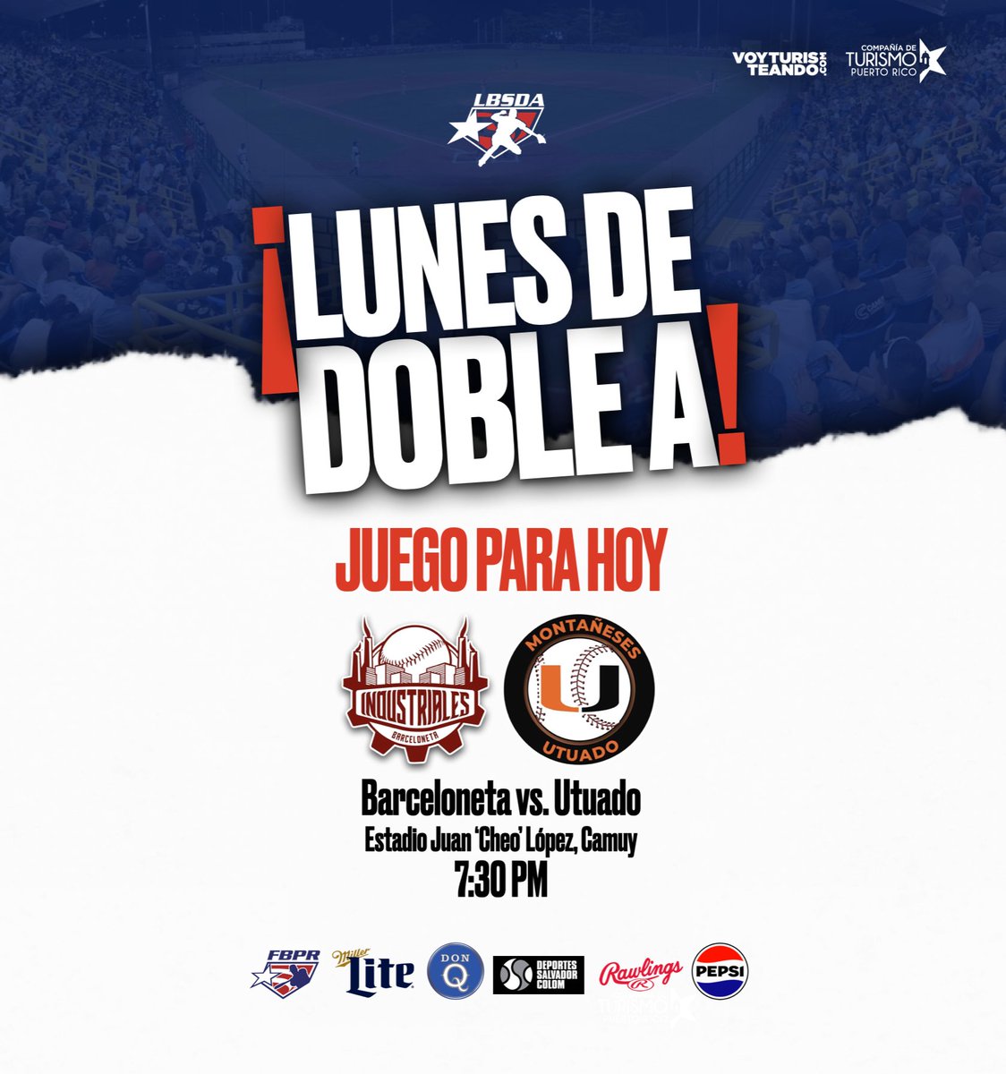 Cambio de estadio 🚨 Se mueve para el Estadio Juan 'Cheo' López de Camuy el juego Industriales 🆚 Montañeses 7:30 pm hoy lunes