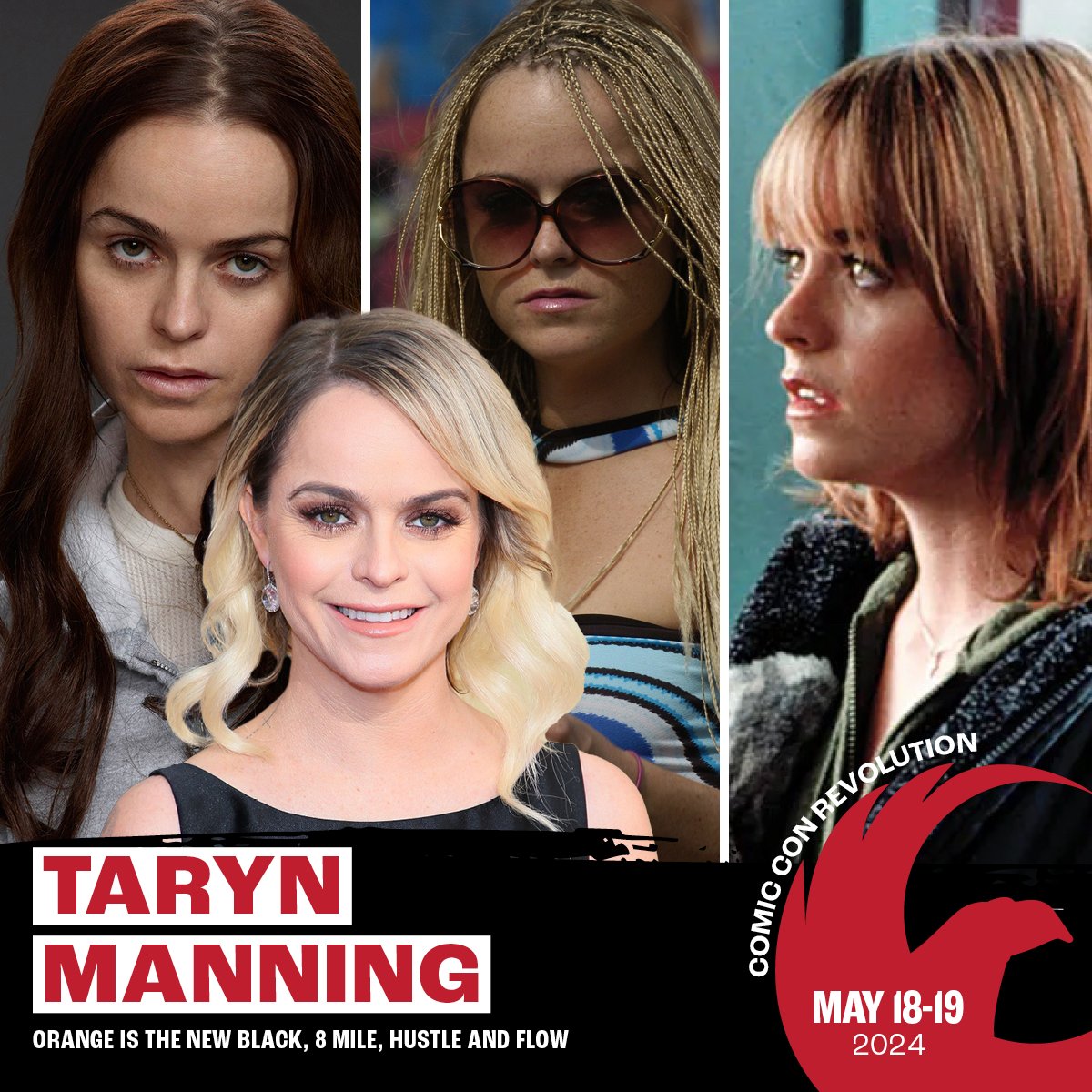🔥 NEW GUEST ALERT! We've got another great guest addition - Meet #TarynManning from @netflix's @OITNB #8Mile #HustleandFlow & more! Meet her all weekend at #ComicConRevolution! Tix: CCRTix.com #comiccon #inlandempire #ontariocalifornia #socal