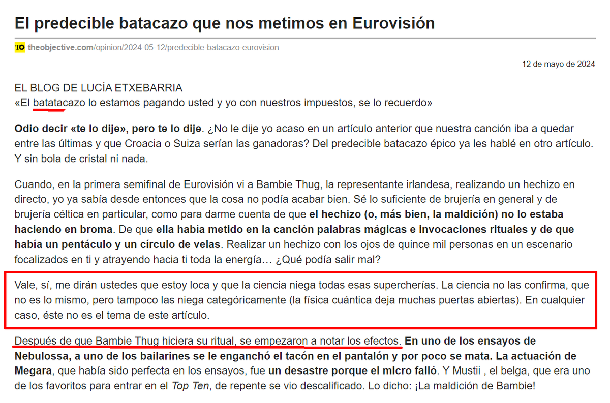 XoseCastro's tweet photo. ¿Lucía Etxebarría ha dicho que España perdió Eurovisión por una maldición de la cantante irlandesa? SÍ, SEÑORAS.

¿Ha dicho que la física cuántica no niega categóricamente el efecto de un hechizo satánico? SÍ, SEÑORAS. https://t.co/ueo1nIsEkK