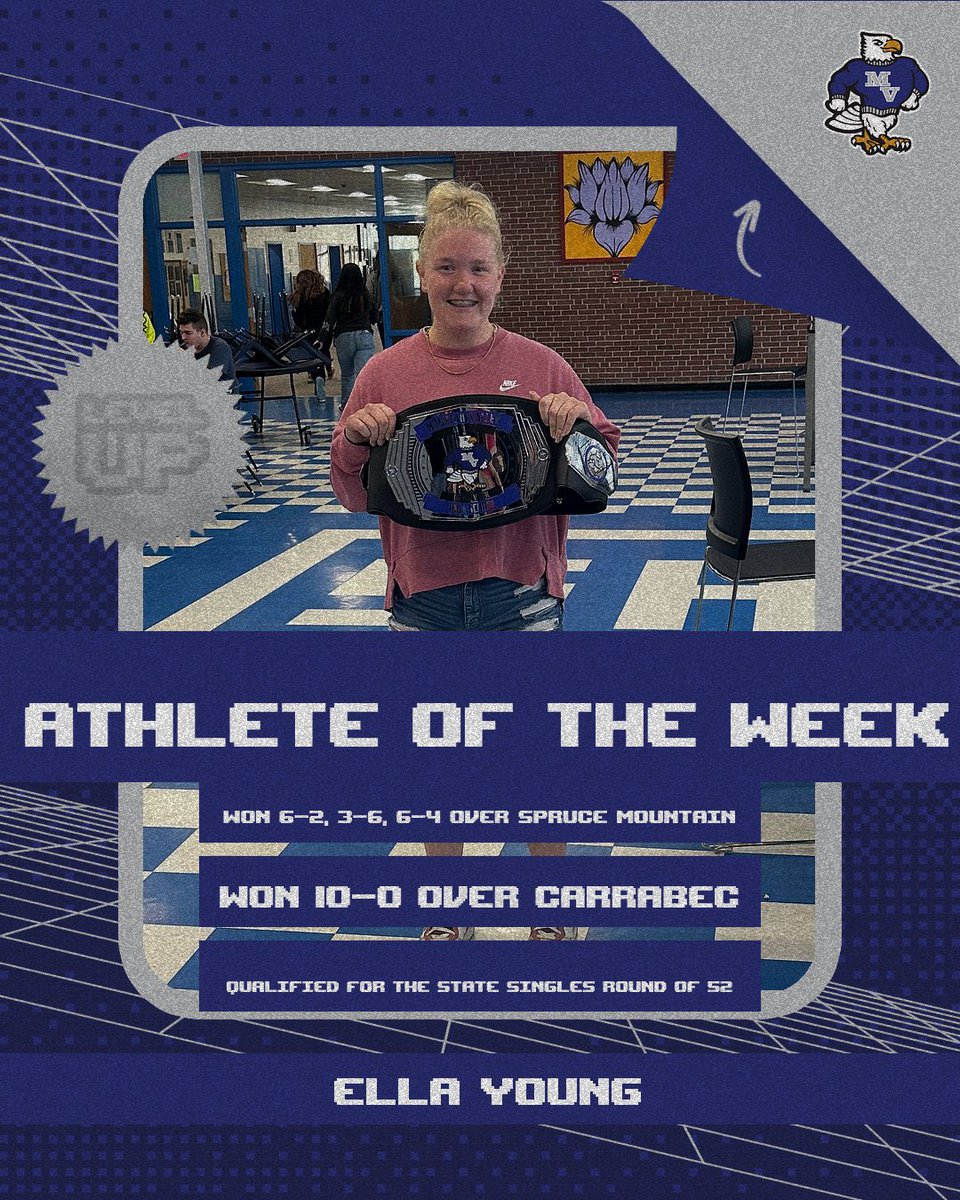 MVHSFALCONPRIDE's tweet image. She’s 7-1 on the season with a big week ahead for her!  Very proud of last week’s AOTW Ella Young!

#FalconsFly #AOTW