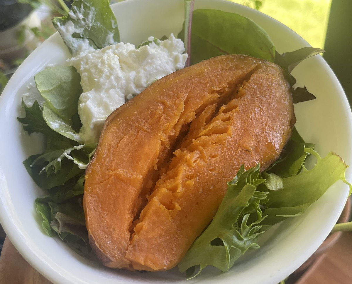 sweet potato and skyr and spinach and spring mix