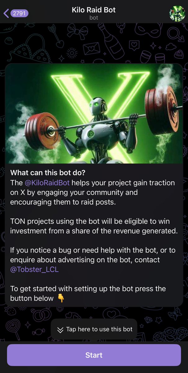 Meet the KiloRaidBot 🤖 

The $KILO utility which will give back to the projects building in the $TON <a href="/ton_blockchain/">TON 💎</a> ecosystem

All projects using the raid bot will be eligible for winning investment from TheKiloDAO.ton

For more information check our #telegram group.