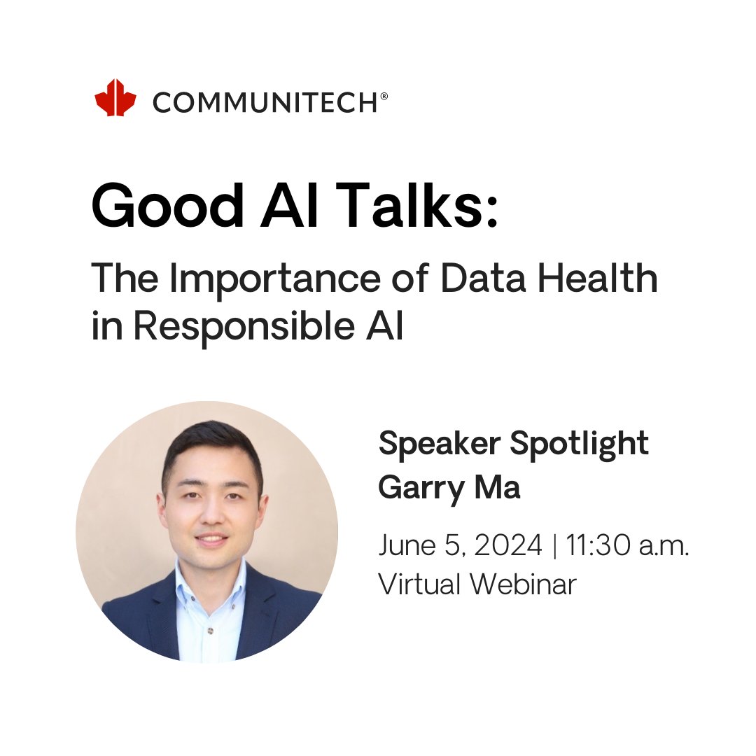 Healthy data makes for smarter AI! Read our blog with Garry Ma on why data quality matters: 🗞️ communitech.ca/resource-libra… Join our webinar on June 5 with Garry Ma for insights on 'The Importance of Data Health in Responsible AI'. Sign up now 👉 eventcreate.com/e/good-ai-talks