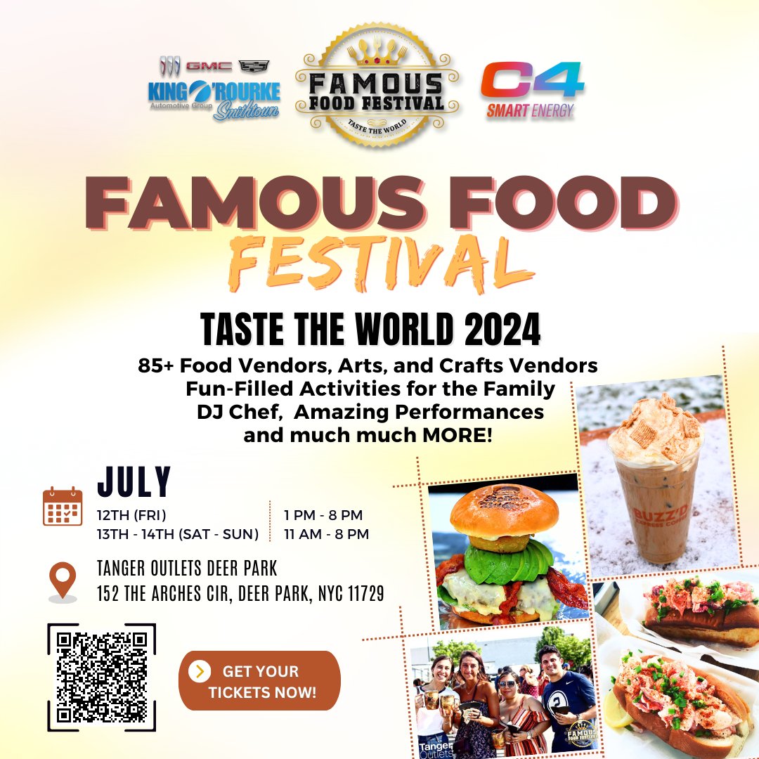 Join us at the Famous Food Festival at Tanger Outlets, Deer Park. 🎉   Tag your foodie squad and join us for a weekend filled with food, fun, and festivities!  #FamousFoodFestival2024 #FamousFoodFestival #longislandfood #longislandfoodie #longislandeats #longisland #lieats