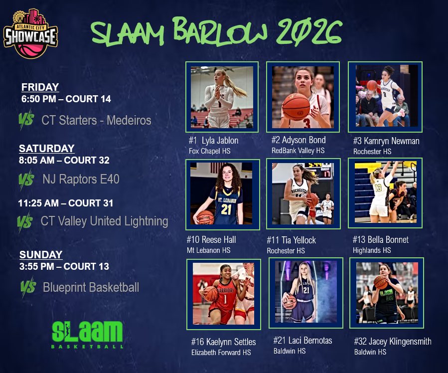 SlaamBarlow2026 (@slaam2026barlow) on Twitter photo Back on the court this weekend for the Atlantic City Showcase. Let’s goooooo! 💚💙🏀 <a href="/SLAAMBASKETBALL/">slaambasketball</a> Back on the court this weekend for the Atlantic City Showcase. Let’s goooooo! 💚💙🏀 <a href="/SLAAMBASKETBALL/">slaambasketball</a>