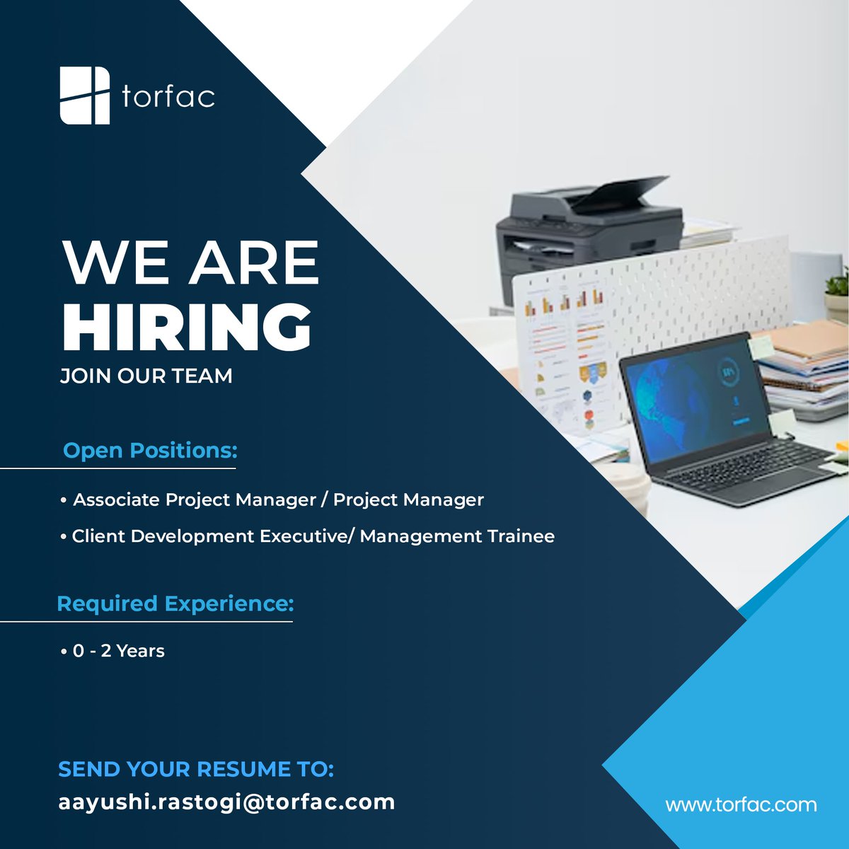 TorfacInc's tweet photo. Torfac is on the lookout for passionate individuals to join our dynamic team! If you're ready to dive into a world of innovation and creativity, then we want to hear from you. Check out the roles we're hiring for.

Contact: aayushi.rastogi@torfac.com
#JoinTeamTorfac #TechCareers https://t.co/pR44TTY2Dj