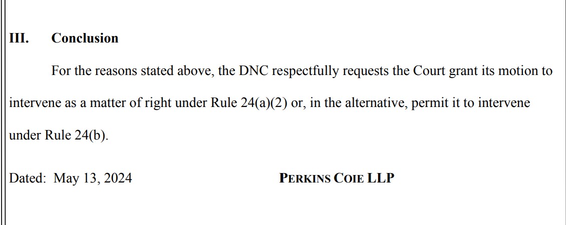 BREAKING.🚨 Democrat Super-Lawyers Perkins Coie file MOTION TO INTERVENE in Trump's election integrity case. Trump and the RNC are suing the Nevada Sec. of State, et. al. to stop them from counting the state's mail-in ballots after Election Day. 'Plaintiffs’ claims rest on the