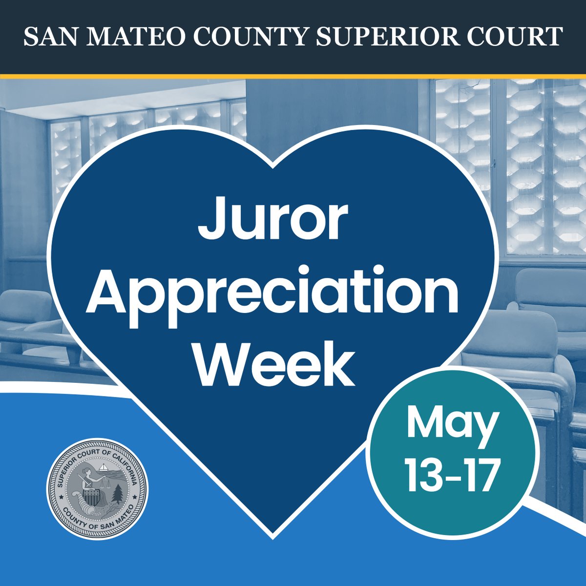 San Mateo County Superior Court celebrates Juror Appreciation Week to recognize service & participation of jurors in #SanMateoCounty. The Court calls approximately 1,000 jurors on a weekly basis. More here: sanmateo.courts.ca.gov/news/san-mateo…