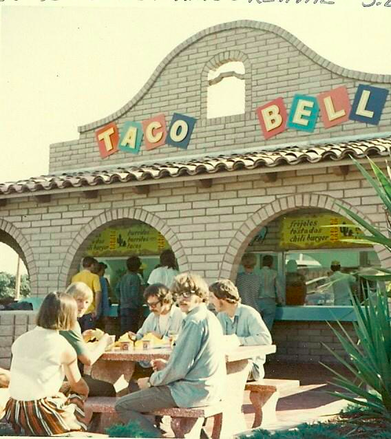 Creedence Clearwater Revival eating at Taco Bell in San Luis Obispo, CA, 1968.