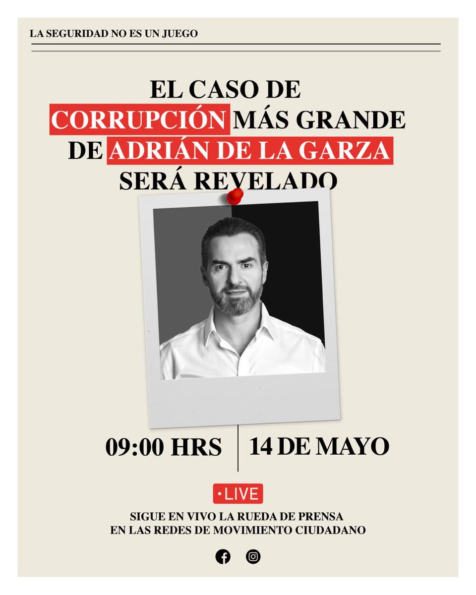 Nuevo León, mañana se revelarán las pruebas del caso más grave de corrupción de Adrián de la Garza. 

Sigue en vivo la transmisión y entérate de cómo Adrián jugó con la seguridad de Monterrey.