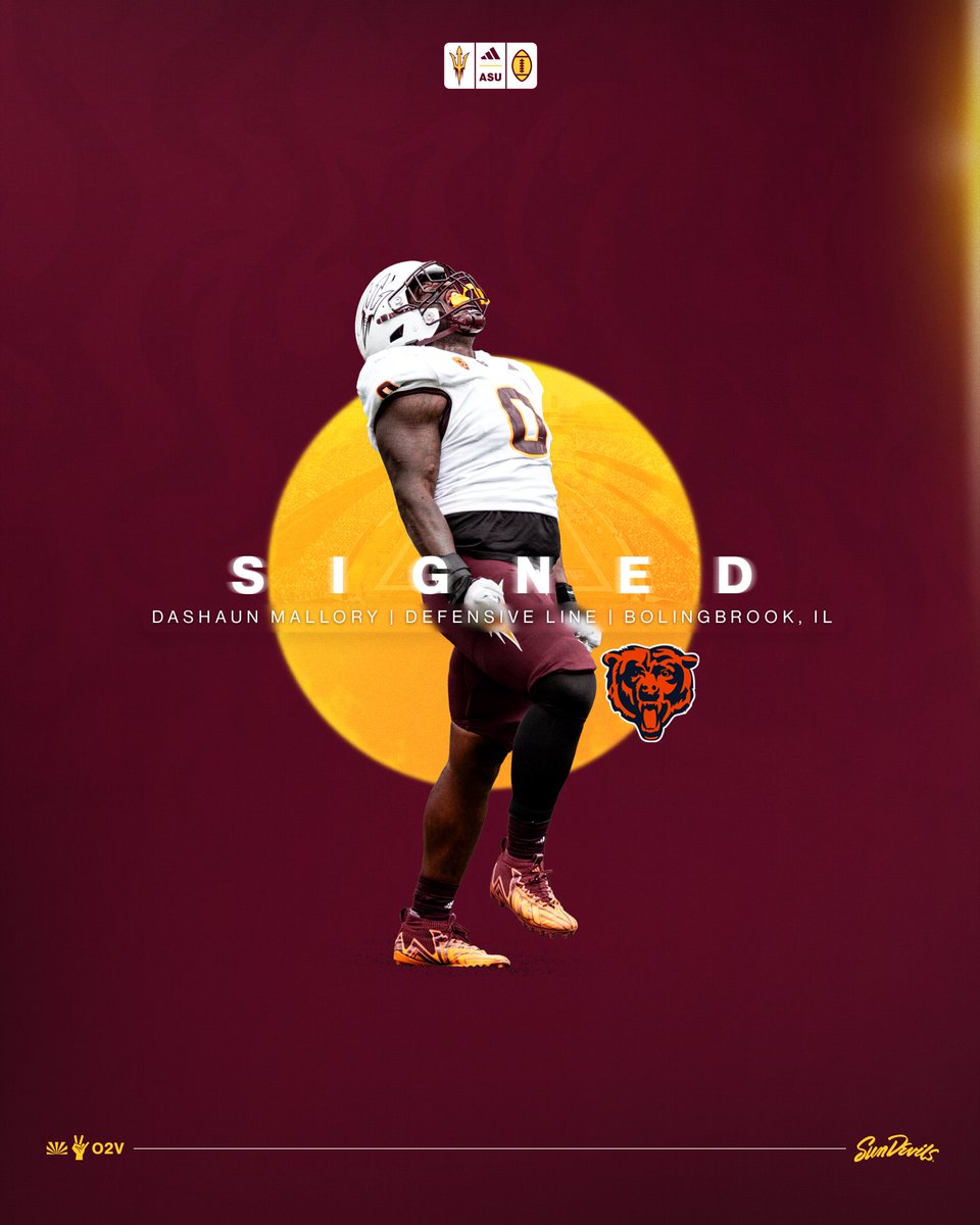 ASUFootball's tweet image. Da Bears 💪

@DashaunMallory has officially signed with the @ChicagoBears 

#ForksUp /// #ProDevils