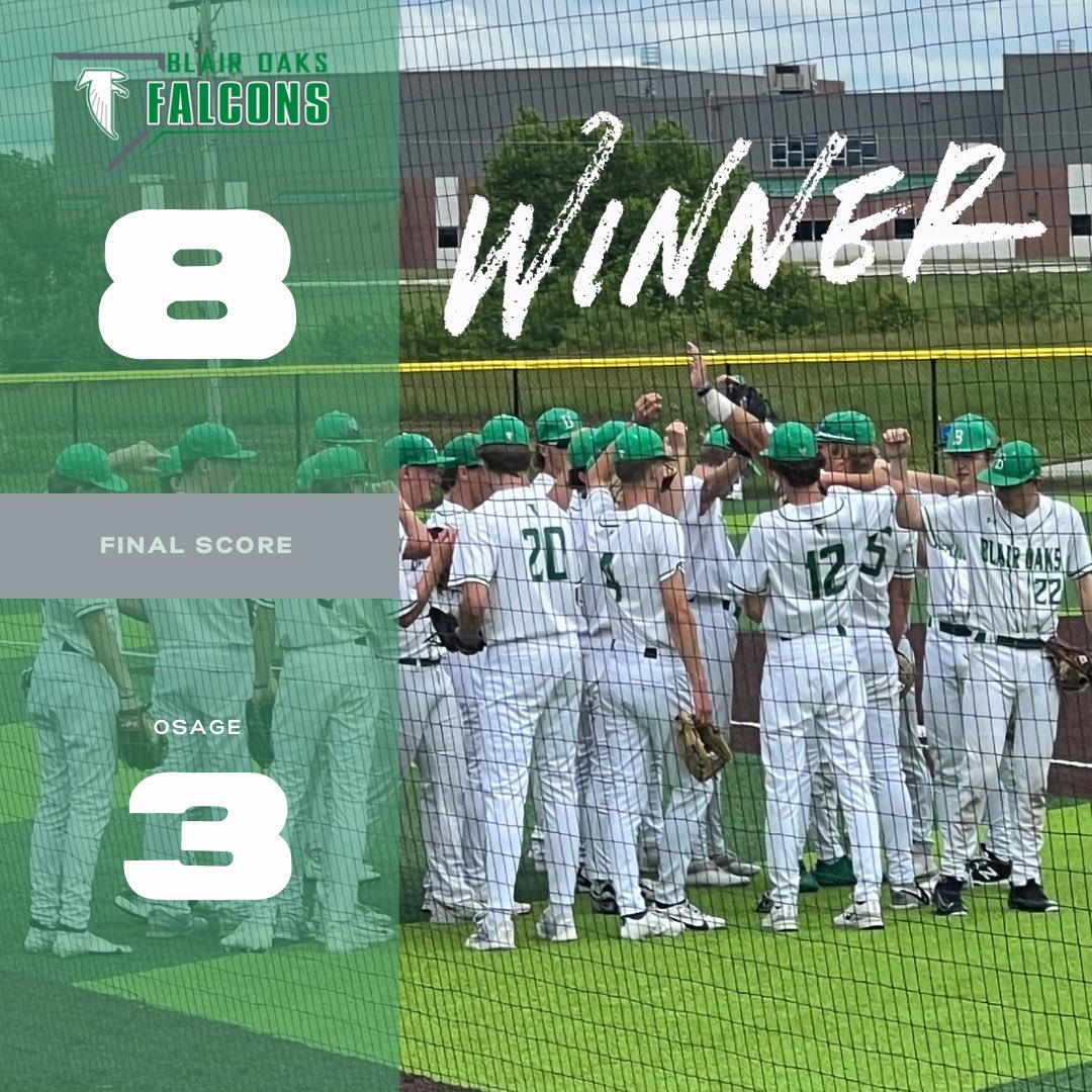 We claimed our spot in the District Championship Game tomorrow night! 

#shoutouts
@zane_halford - 3 for 3
@HaydxnItz - 6 IP, 5 K, 0 BB, 0 ER

#WeAreBlairOaks #ItsOurTime #OnTheTurf