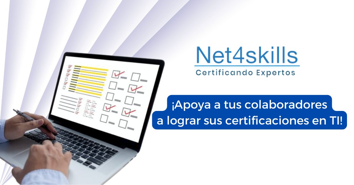 Apoya a tus colaboradores a lograr sus certificaciones de TI con #Net4skills 🏆 Nuestros exámenes de preparación contienen preguntas que los formarán para presentar sus exámenes de certificación. Pongan a prueba sus conocimientos🙌 hubs.la/Q02wCl0S0