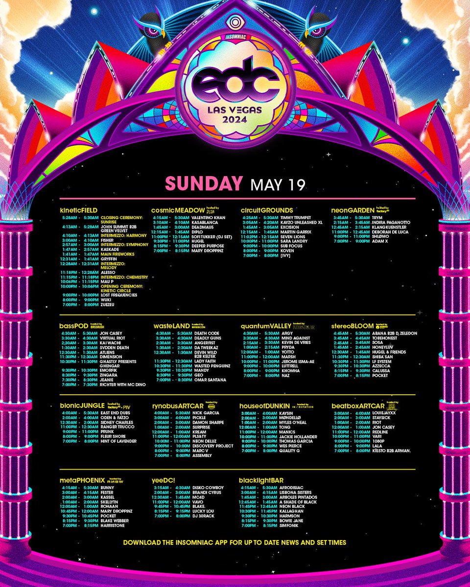 Set times have arrived! Plan your full #kineticCIRCLE journey from Dusk Till Dawn Under the Electric Sky.👁‍🗨🔌⚡️ #EDCLV2024
