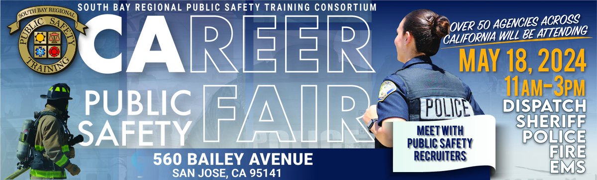 The Fremont Police Department will be at the upcoming annual Public Safety Career Fair! Come & learn about all available full-time positions & available part-time or temporary positions. 📆 Saturday, May 18, 2024 | 11am - 3pm 📍 560 Bailey Avenue, San Jose, CA 95141