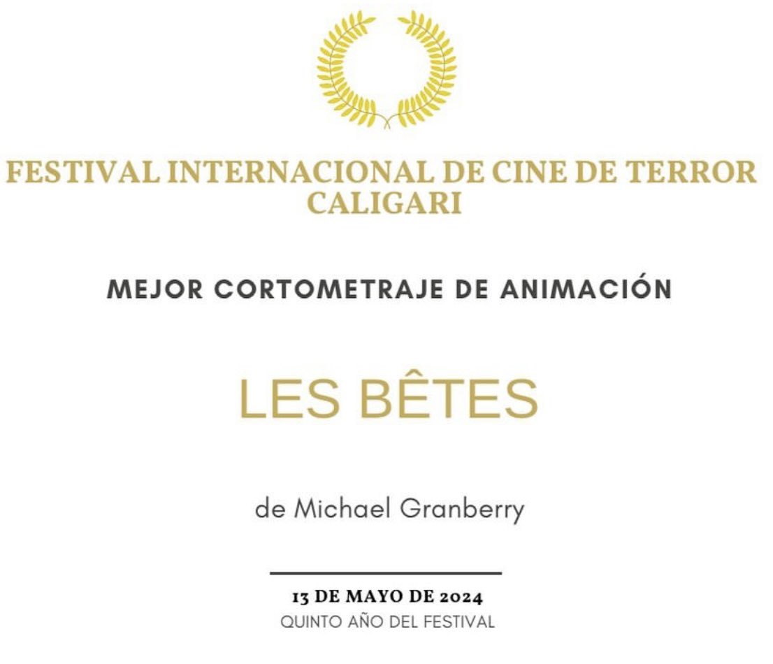 The week starts with another award for our film, “Les Bêtes”: “Best Animated Short Film” from the Calgary International Horror Film Festival in Valencia, Spain! So thankful for this honor! #filmcomposer #filmscoring #filmscore 
#stopmotion #stopmotionanimation #indiefilm