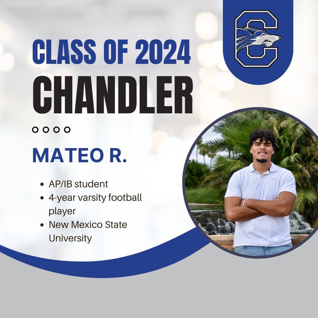 Mateo R. is an AP/IB student & 4-year varsity football player. He was nominated by the Cards to rep AZ for the NFL & Hispanic Heritage Foundation Youth Awards. He will play football & study pre-med at New Mexico State University. #WeAreChanderlUnified #Classof2024 @CHSWolvesAZ