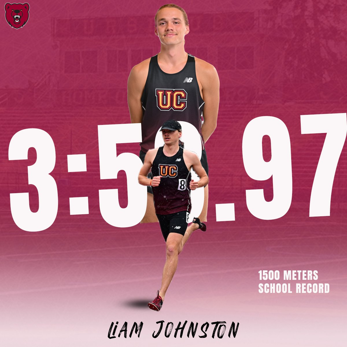 Liam Johnston took over the 1500 meters @UCTFXC school record while Rainah Dunham topped her own long jump school record at the Widener Last Chance Meet today! #UpTheBears