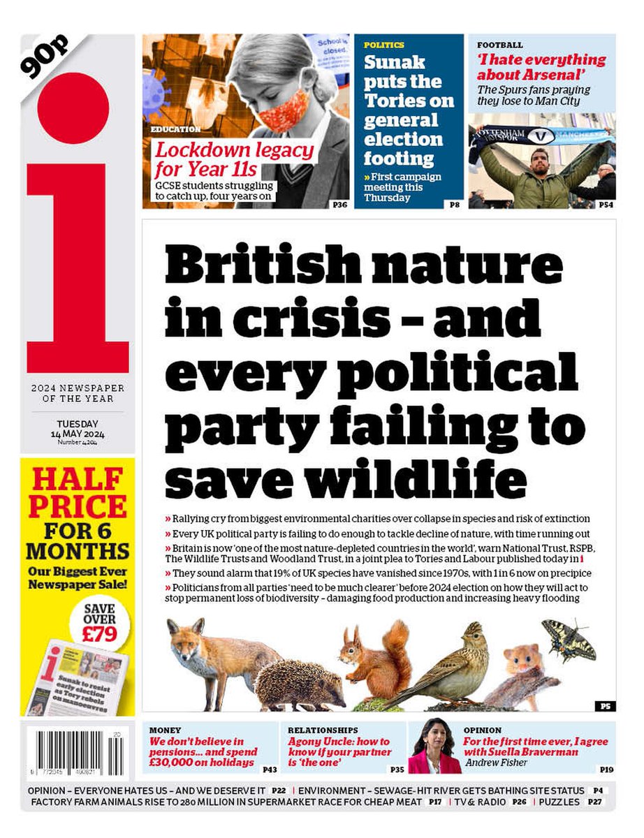 🇬🇧 British Nature In Crisis - And Every Political Party Failing To Save Wildlife

▫Four leading nature charities are sounding the alarm as one in six species in the UK face extinction
▫@luciemheath
▫is.gd/4sgSVt 👈

#frontpagestoday #UK @theipaper 🇬🇧