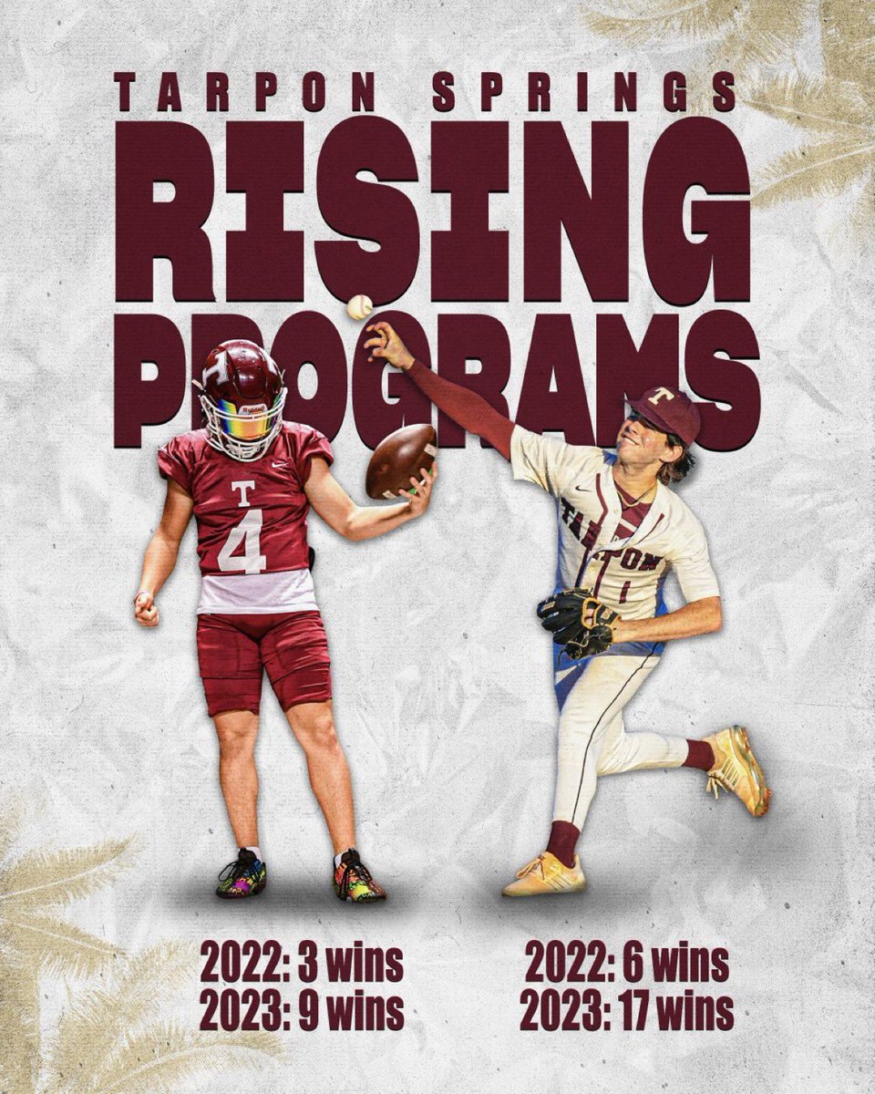 The Power programs at Tarpon Springs High School are on the rise @GoSpongers @tshs_football_ ! Next up @TSHShoops Baseball 2014 6-18 2015 7-15 2016 4-16 2017 3-19 2018 4-18 2019 10-12 2020 3-6  2021 10-16 2022 8-18 2023 6-21 - 2024 17-11 (Year 1 of Coach McClung’s tenure