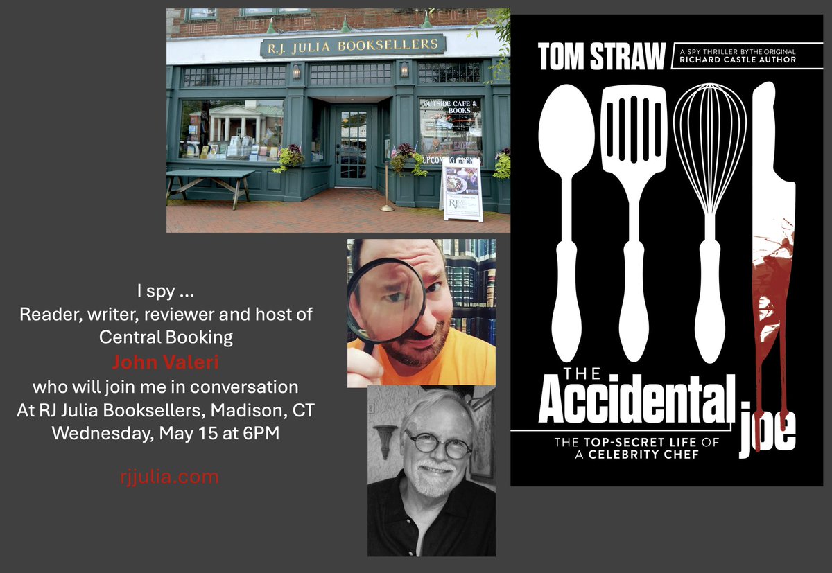 Duty calls! I'll have the honor of stepping in to moderate @1tomstraw at @rjjulia in Madison this Wednesday (May 15) at 6 PM. You don't want to miss his new espionage thriller, THE ACCIDENTAL JOE, which serves up a sophisticated smorgasbord of suspense. rjjulia.com/event/tom-stra…