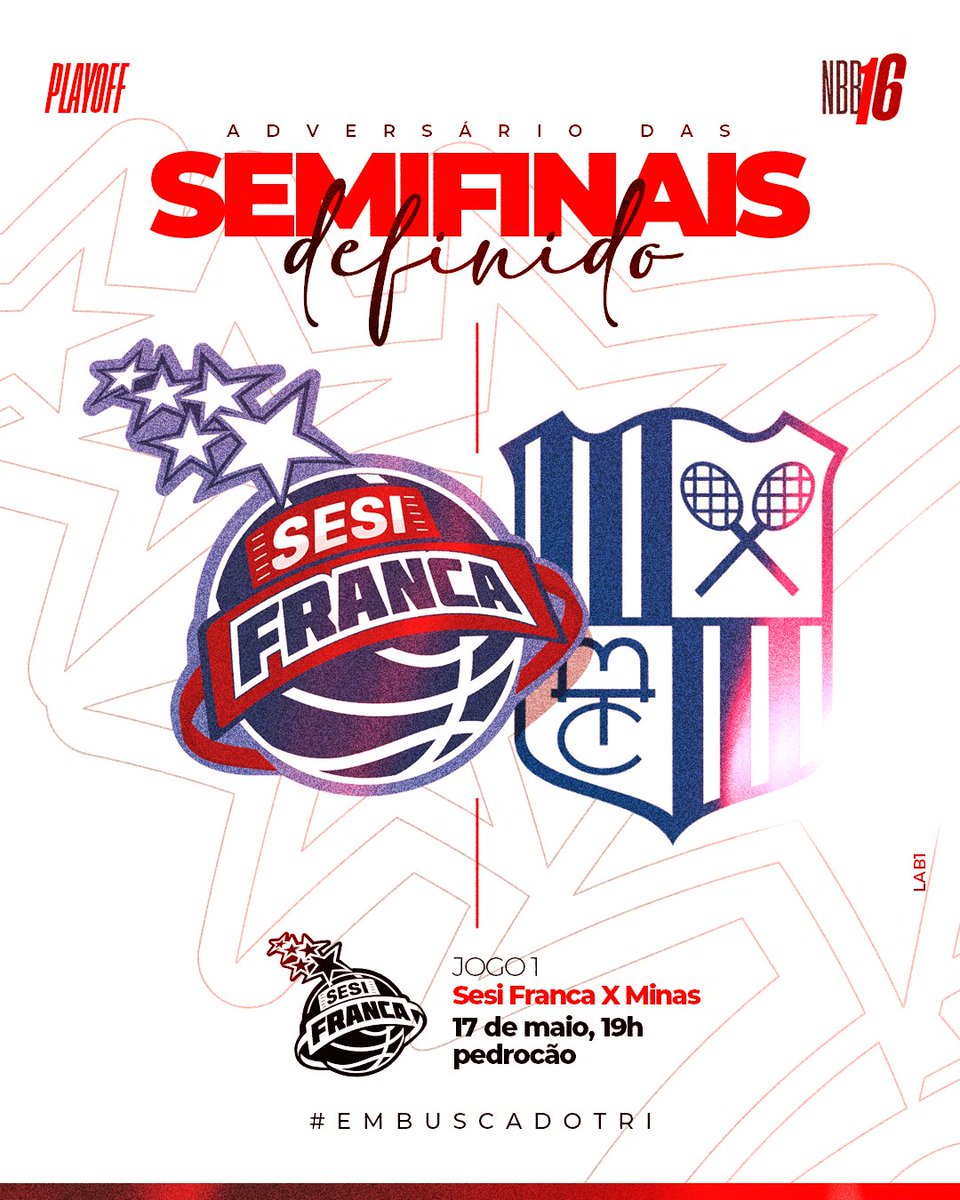 Adversário definido!🔥 Pelo segundo ano consecutivo, o Sesi Franca enfrentará o Minas Tênis Clube pelas semfinais do NBB. O primeiro jogo acontece nesta sexta-feira (17/05), em Franca, às 19h.