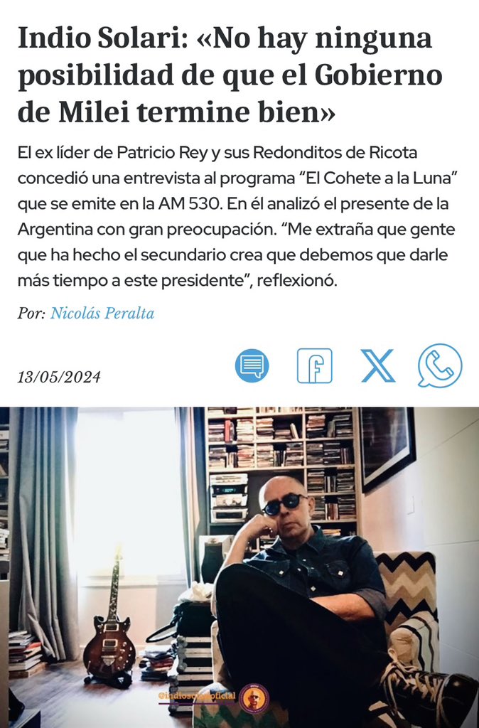 ⚠Indio Solari: "No hay ninguna posibilidad de que el Gobierno de Milei termine bien"
tiempoar.com.ar/ta_article/ind…
