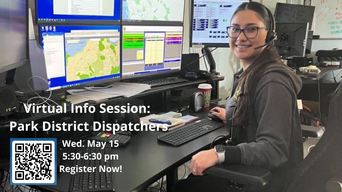 Join us for a virtual info session to learn how to become an EBRPD Public Safety Dispatcher (Wed. May 15 at 5:30 p.m.). Meet members of the team, learn about the work & ask questions. Make a difference in your community! Register: forms.office.com/g/YwVNrPVtc2