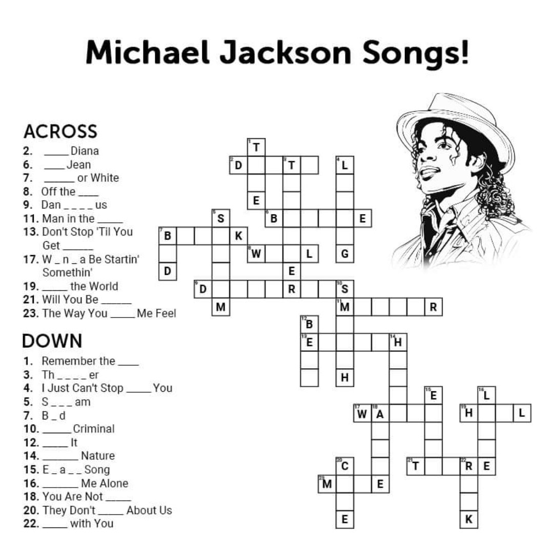 Ina3121's tweet image. Michael Jackson songs Crossword Puzzle 
#MJ4Ever #MichaelJackson 
#CrosswordMonday