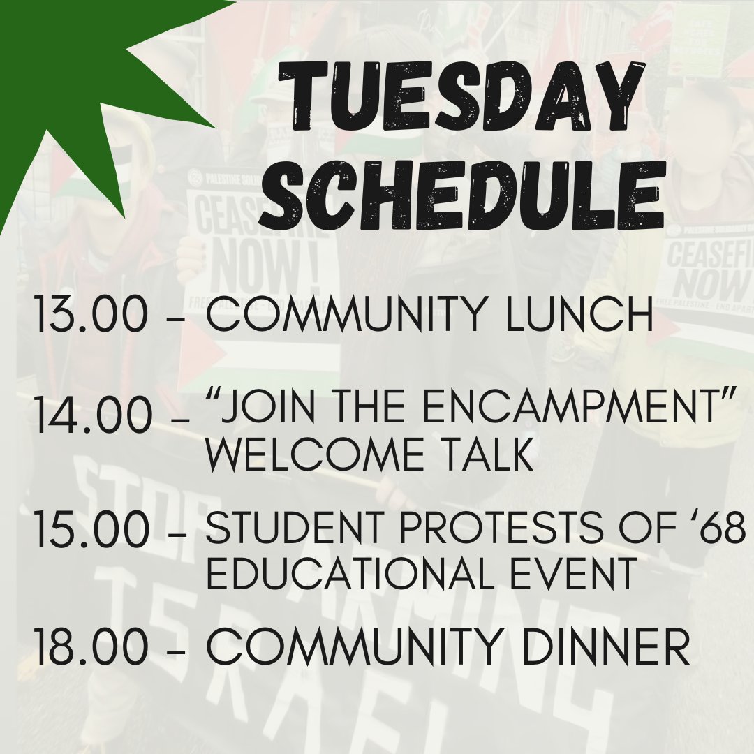 Join us at the encampment for food, education and community #FreePalestine