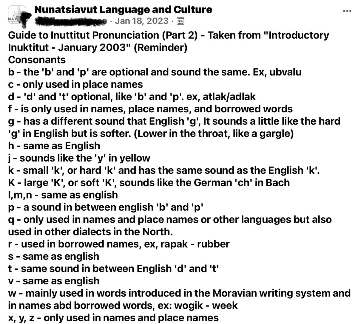 Hey @AndersenAngus, why are you teaching misinformation to your followers? Attached are 2 guides from the Nunatsiavut Language and Culture on Inuttitut pronunciation. Part 1 is on vowels and Part 2 is on consonants. Large K sounds like the German “ch” in 
Bach.