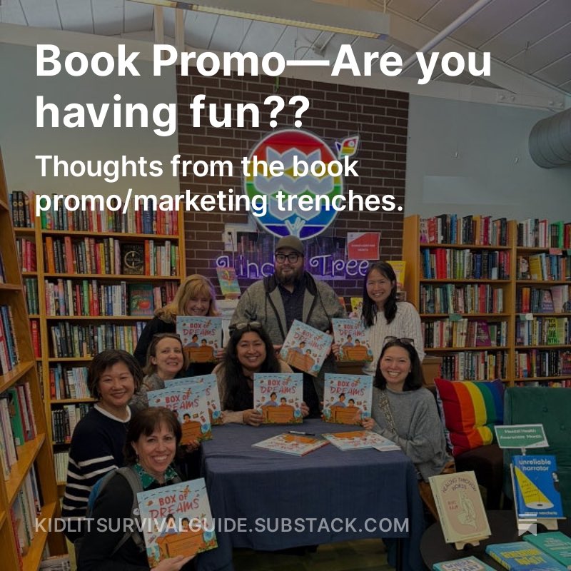 Our latest post is up on Kidlit Survival Guide, with thoughts on book promo! Google “kidlit survival guide” to find it or use the URL in the graphic.