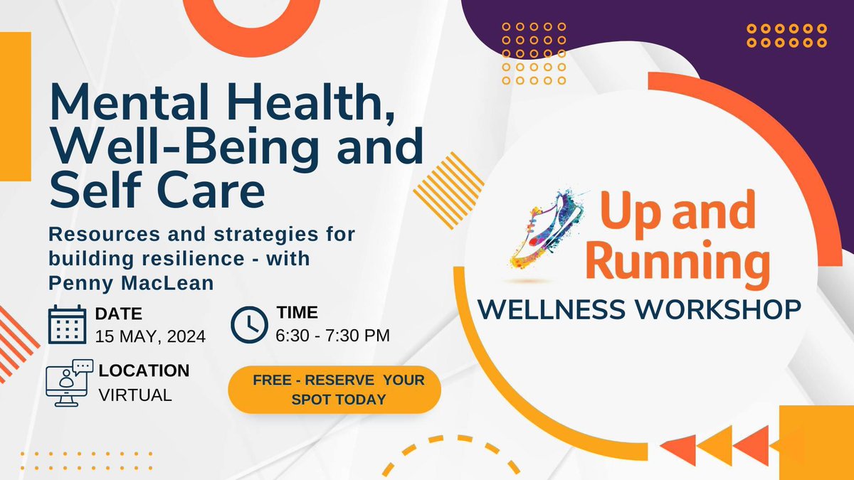 uprunningguelph's tweet image. Join us on May 15  for our  Wellness Workshop on Mental Health, Well-Being, and Self Care.

Open to EVERYONE! 

Reserve your spot today (FREE) 

🔗  zeffy.com/en-CA/ticketin…

#mentalhealthmatters #resilience #takingstepstogether #workshop #free