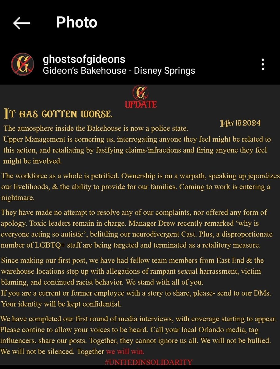 gideons is retaliating and the employees are being punished. they don't deserve this treatment. please do not let upper management continue this behavior