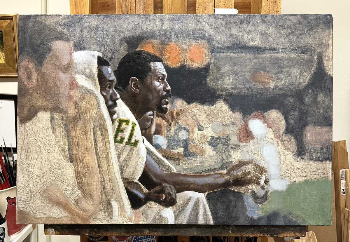 With the NBA Playoffs heating up, it got me thinking about this Bill Russell painting I started a few years back. Would love to jump back on it someday. Maybe @BillSimmons would dig it?