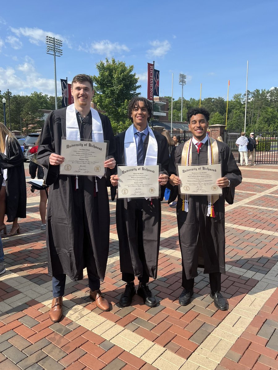 Congratulations Neal Quinn, Dji Bailey, and Quentin Southall for earning their Bachelor’s degrees Sunday! And also to Isaiah Bigelow, Jordan King, and Tyler Harris, who earned graduate degrees. #OneRichmond