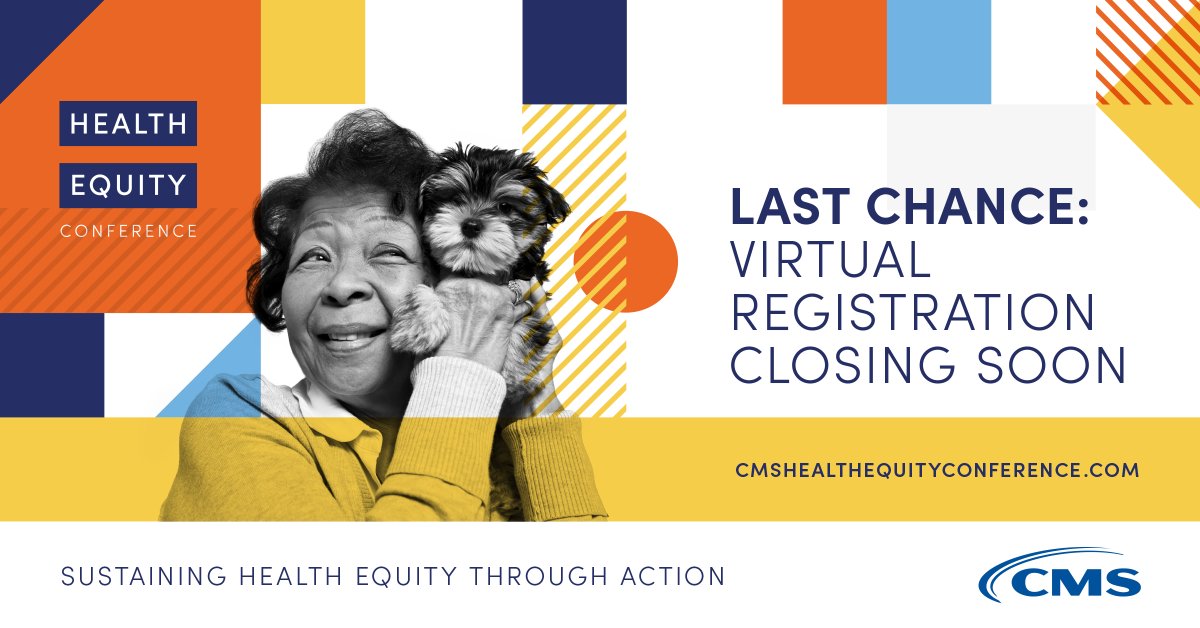 Virtual registration for #HealthEquityCon24 closes tomorrow! Don’t miss out on this opportunity to sustain #HealthEquity through action. Register today to attend virtually: cmshealthequityconference.com/register.html