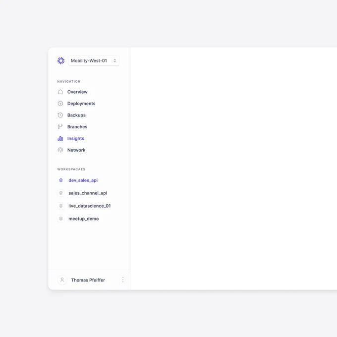 Empty dashboard with sidebar navigation