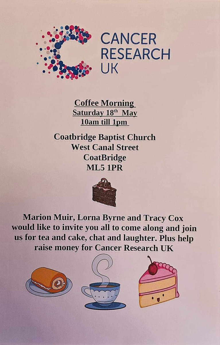 If your in the area of #coatbridge #scotland come along <a href="/CR_UK/">Cancer Research UK</a> #coatbridgebaptistchurch
