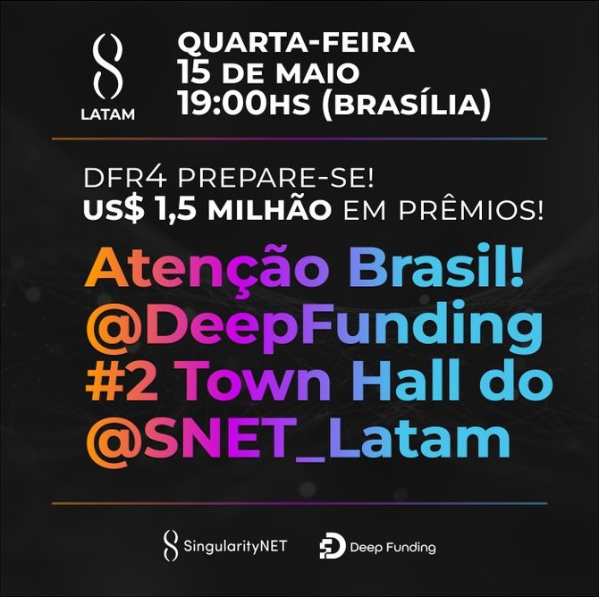 Tem um #projeto de #IA e busca #financiamento para ele? A <a href="/SNET_Latam/">SingularityNET LatAm Community</a> fará um <a href="/DeepFunding/">DEEP Projects</a> Town Hall Work Shop para explicar como pode ajudar. São mais de $1,5 milhão de dólares!

📌Na quarta-feira (15), às 19h (Horário de Brasília)! Participe no link: 
meet.google.com/upa-iuog-eob