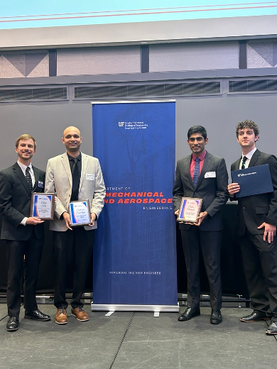 Congratulations to IMG Students in the <a href="/NESLabs/">Nano Structured Energy Systems Laboratories</a>  Nanostructured Energy Systems Laboratory: Sidharth Sanadhya, <a href="/SuhasTamvada/">Suhas Rao Tamvada</a>, Adam Kriz, and Jackson Sammartino, on their recent awards from the MAE Department! Congratulations on their excellence in research and leadership!