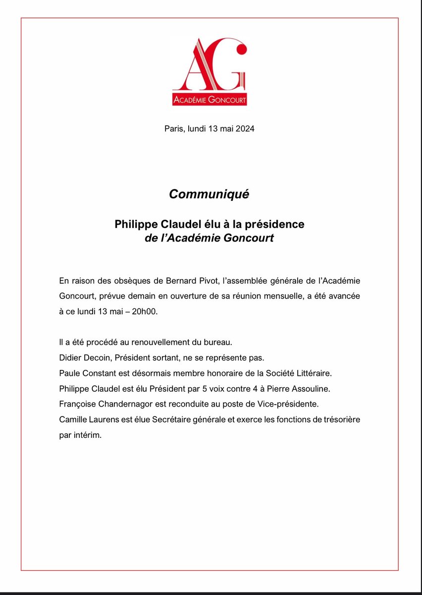 Philippe Claudel succède à Didier Decoin et devient président de l’Académie Goncourt.