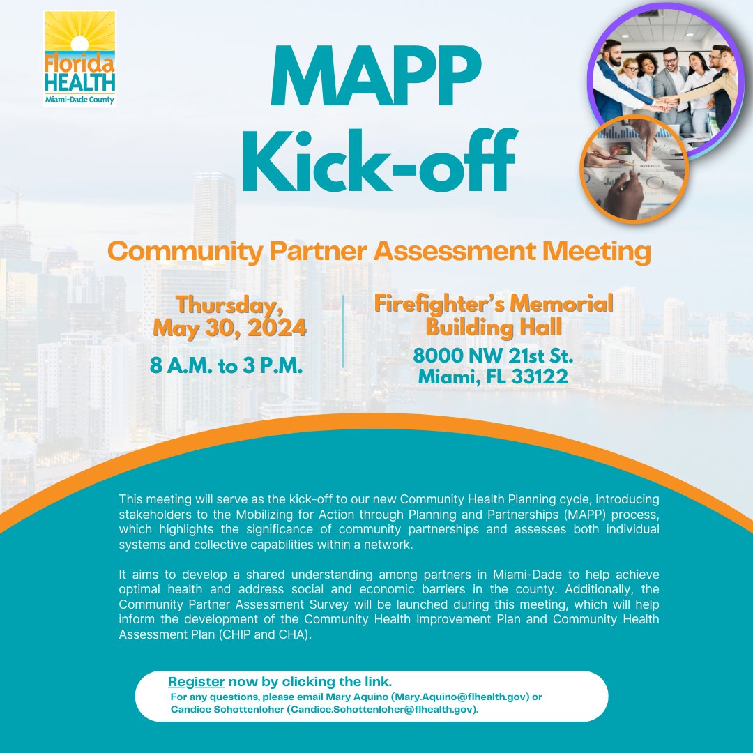 Join the MAPP Kick-off Community Partner Assessment Meeting on Thursday, May 30th, 2024, at 8 a.m. at the Firefighter’s Memorial Building Hall. Register now by clicking the link. surveymonkey.com/r/MAPP_Kickoff…