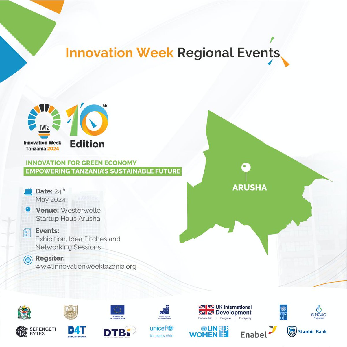 Arusha! Innovation Week Tanzania 2024 will be taking place in Arusha on the 24th of May 2024, at the Westerwelle startup Haus Arusha! Join in on the exhibitions, idea pitches and networking opportunities! Don't miss out on this extraordinary event! IWTz2024 #InnovationWeek